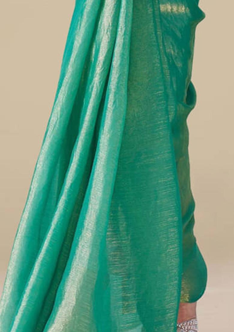 Rama Green Solid Fendy Chiffon Saree Set