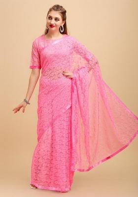 Baby Pink Weaving Net Saree Set