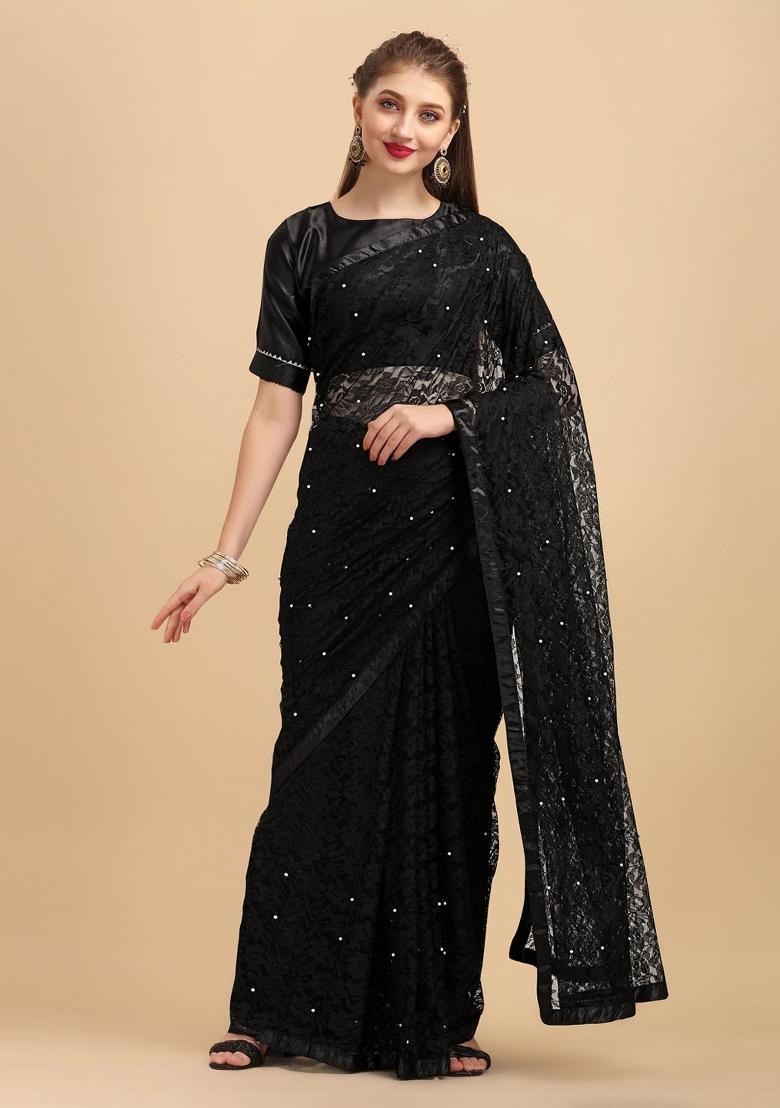 Black Weaving Net Saree Set