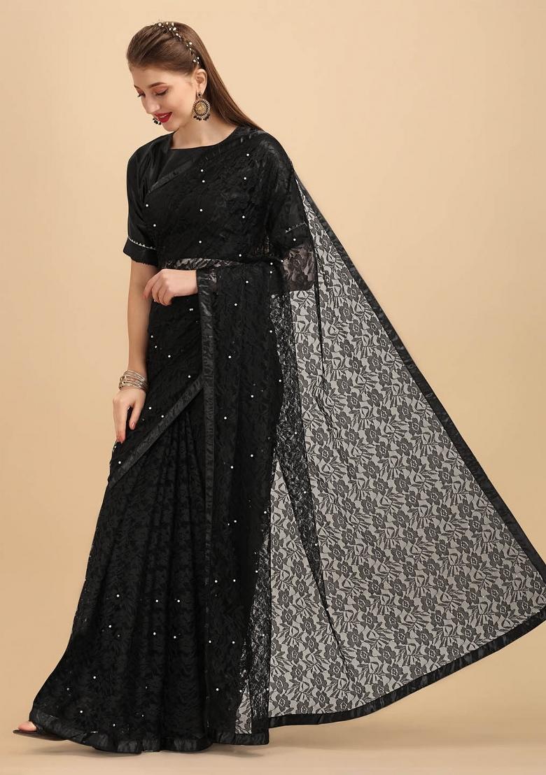 Black Weaving Net Saree Set