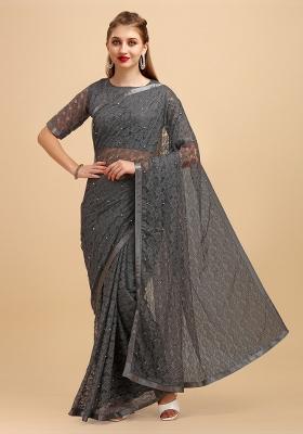 Grey Weaving Net Saree Set