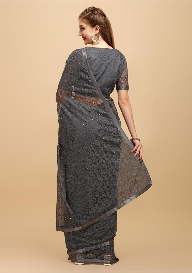 Grey Weaving Net Saree Set