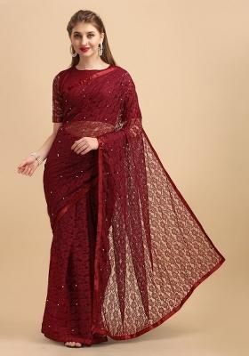 Maroon Weaving Net Saree Set
