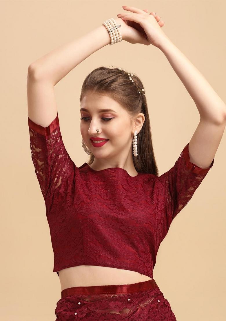 Maroon Weaving Net Saree Set