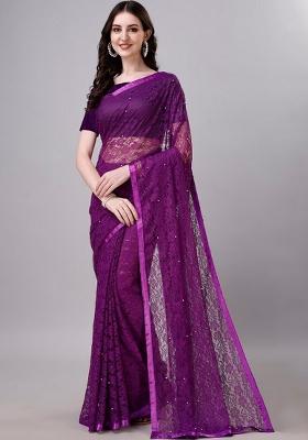 Purple Weaving Net Saree Set