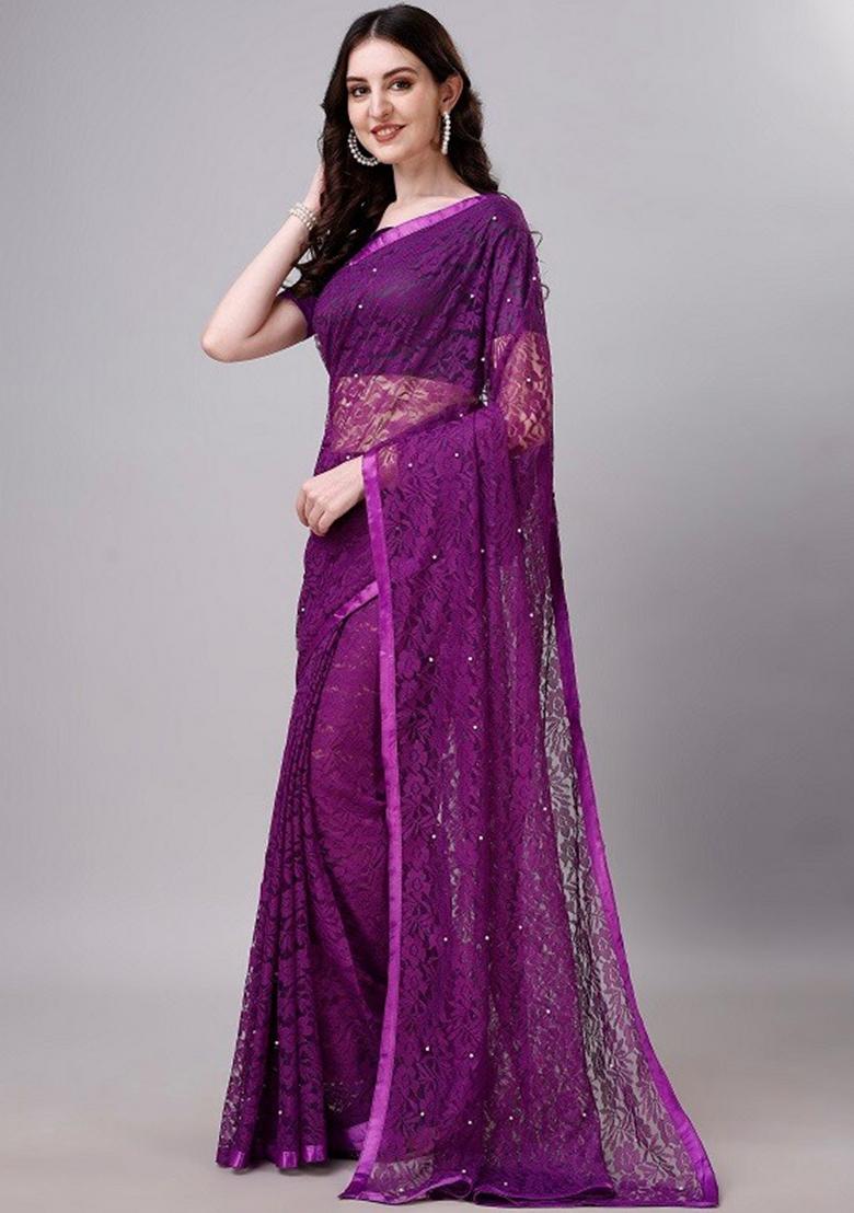 Purple Weaving Net Saree Set