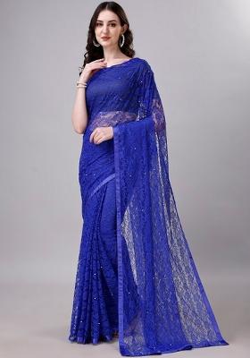 Royal Blue Weaving Net Saree Set