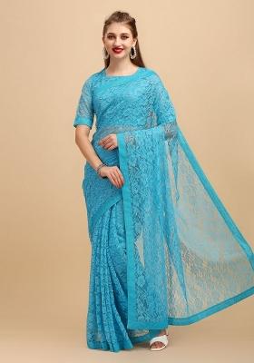 Sky Blue Weaving Net Saree Set