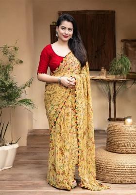 Beige Digital Print Georgette Saree Set