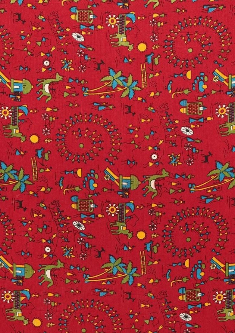 Red Digital Print Georgette Saree Set