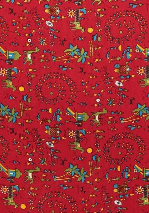 Red Digital Print Georgette Saree Set