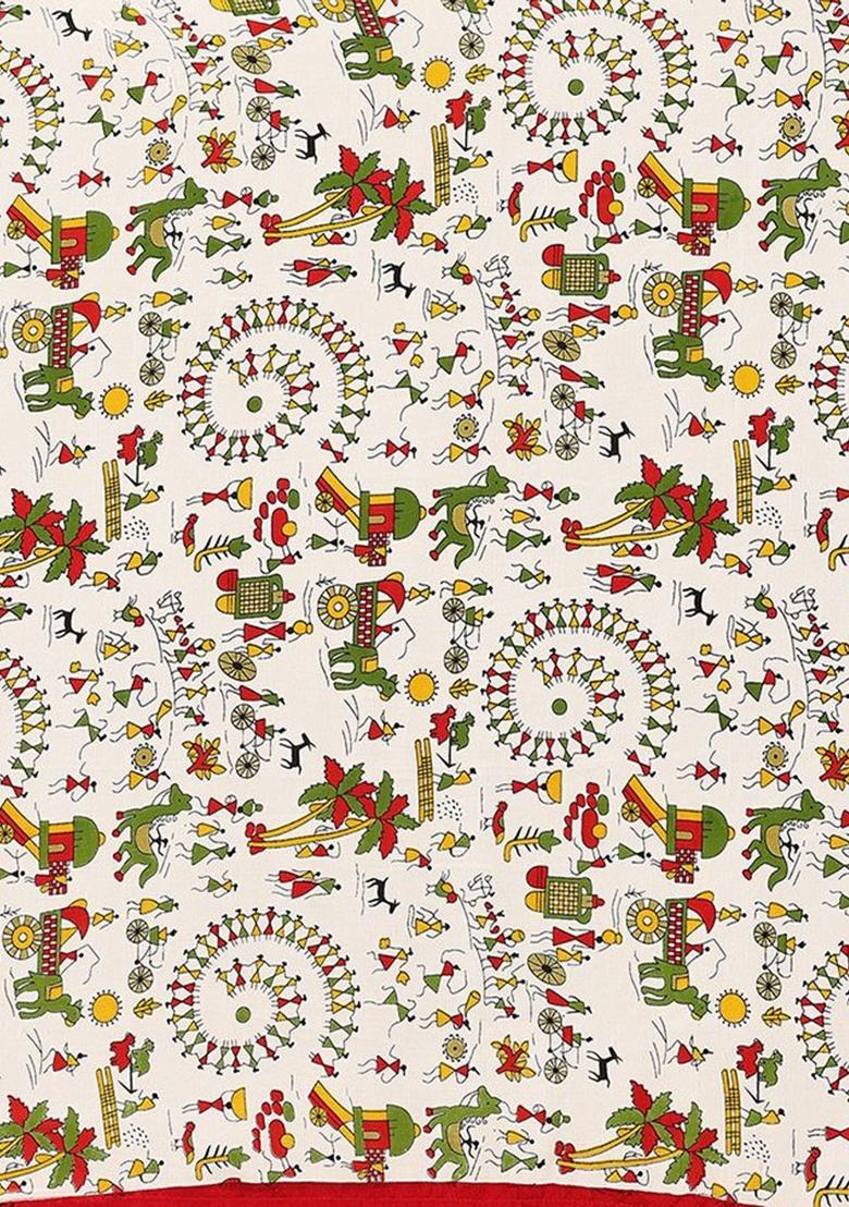 White Digital Print Georgette Saree Set