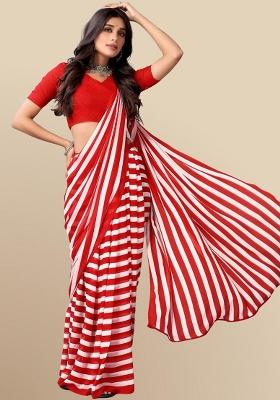 Red Digital Print Georgette Saree Set