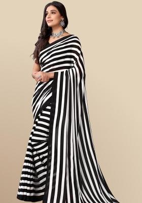 Black Digital Print Georgette Saree Set