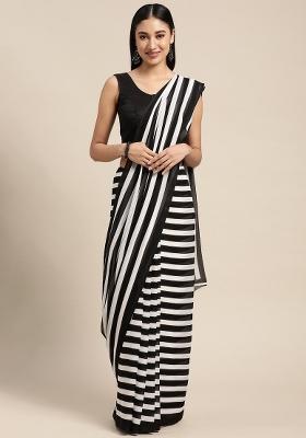 Black Digital Print Georgette Saree Set