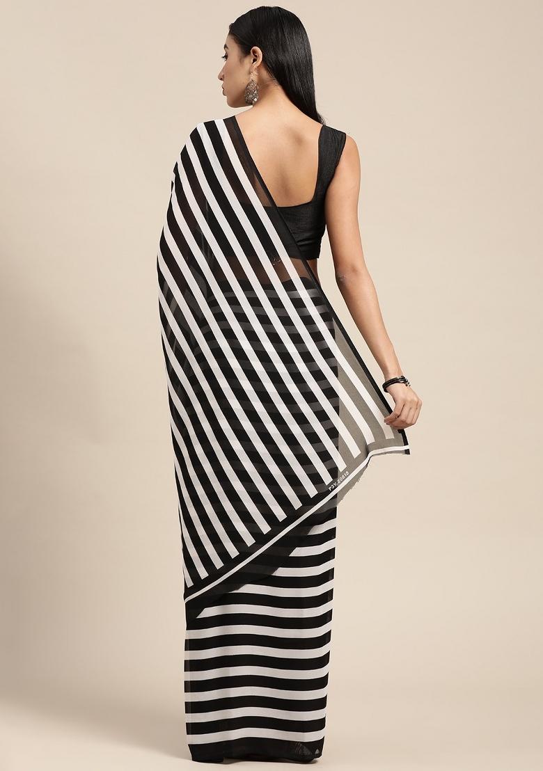 Black Digital Print Georgette Saree Set