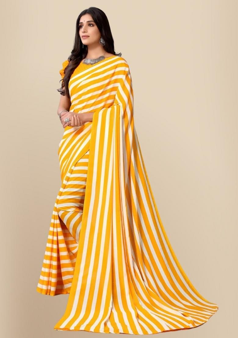 Yellow Digital Print Georgette Saree Set
