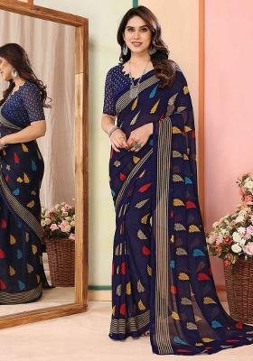 Blue Digital Print Georgette Saree Set