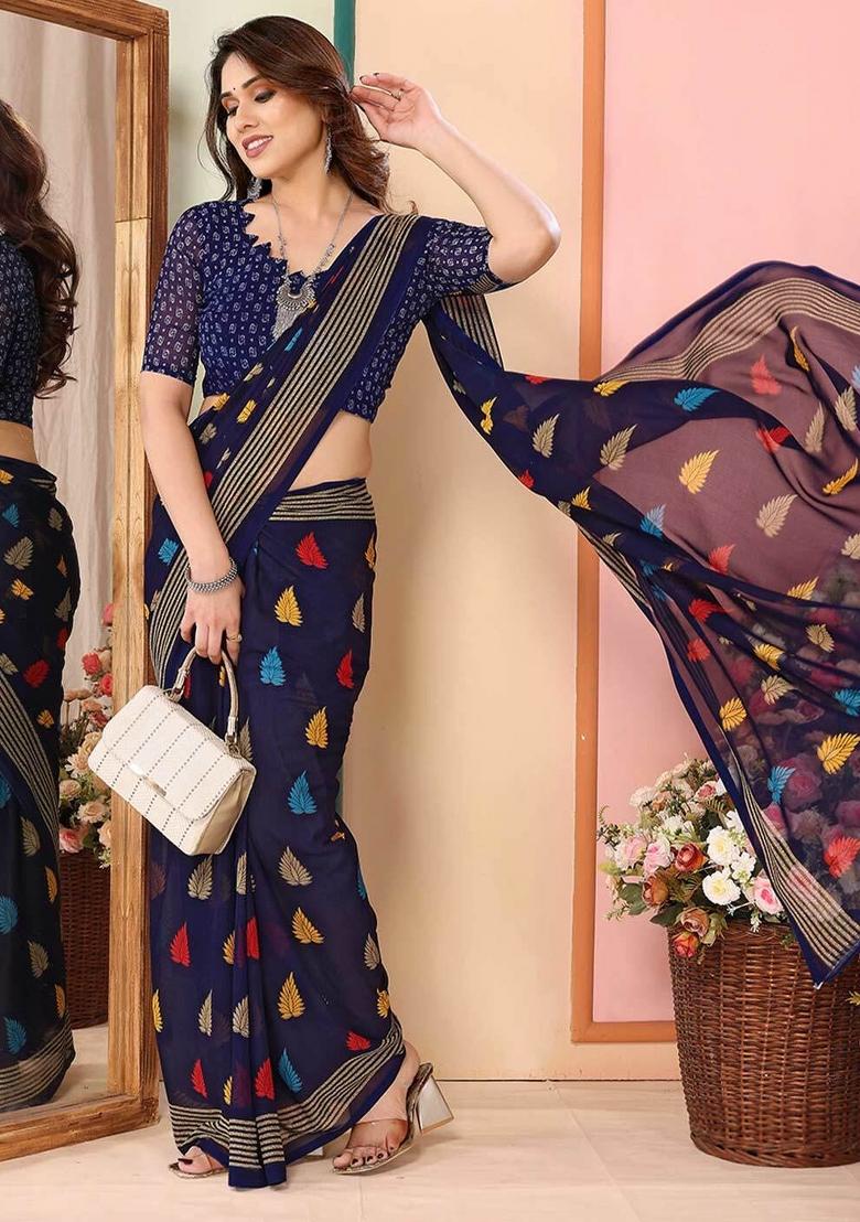Blue Digital Print Georgette Saree Set