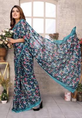 Rama Green Digital Print Georgette Saree Set