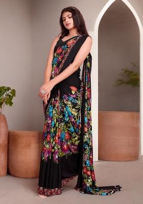 Black Digital Print Georgette Saree Set