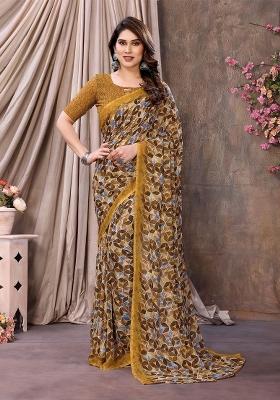 Yellow Digital Print Georgette Saree Set