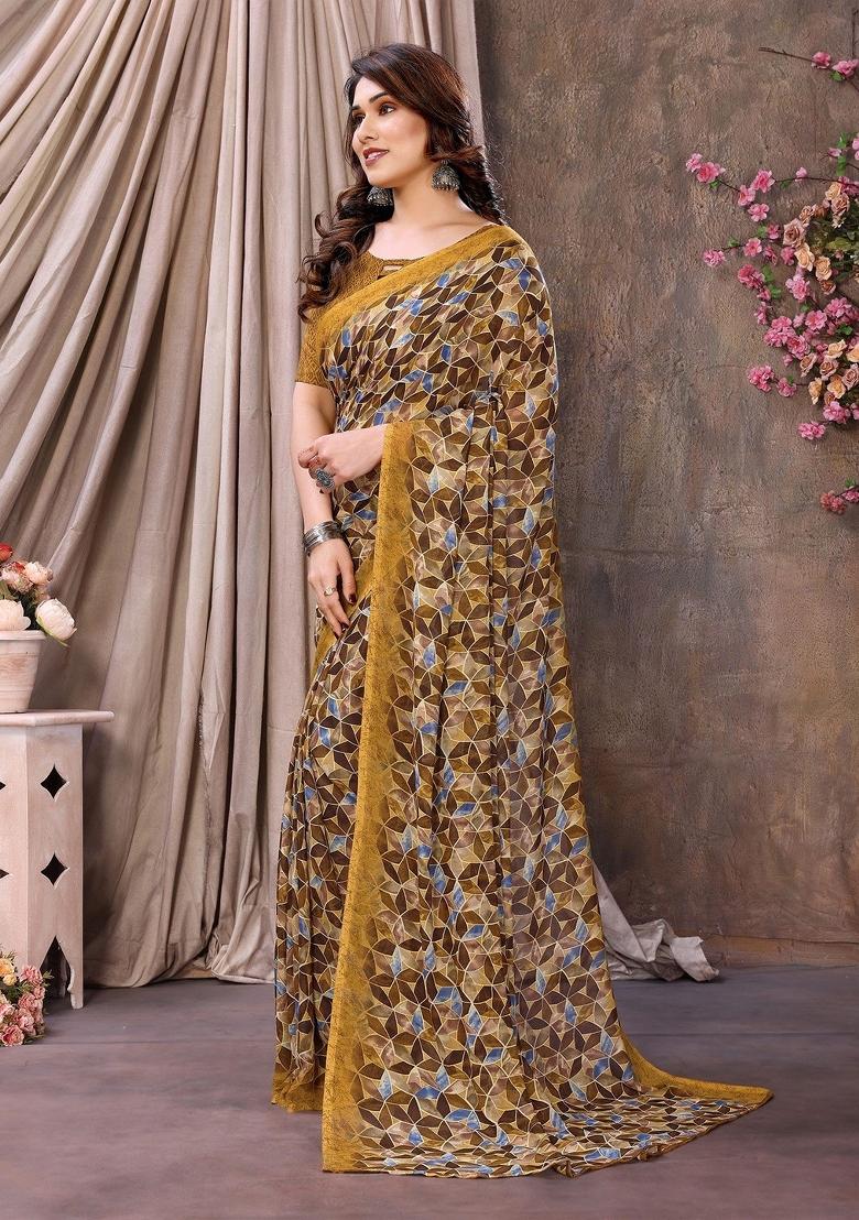 Yellow Digital Print Georgette Saree Set