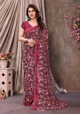 Pink Digital Print Georgette Saree Set