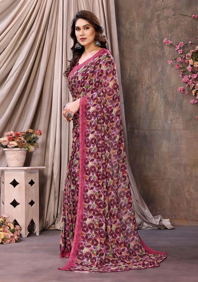 Pink Digital Print Georgette Saree Set