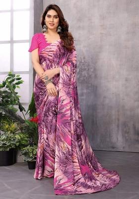 Pink Digital Print Georgette Saree Set