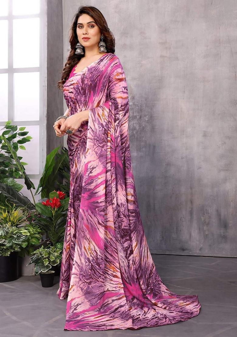 Pink Digital Print Georgette Saree Set