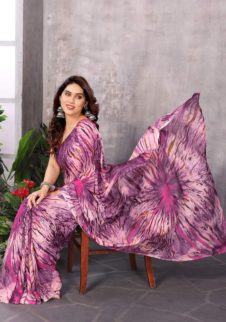 Pink Digital Print Georgette Saree Set