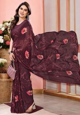 Pink Digital Print Georgette Saree Set