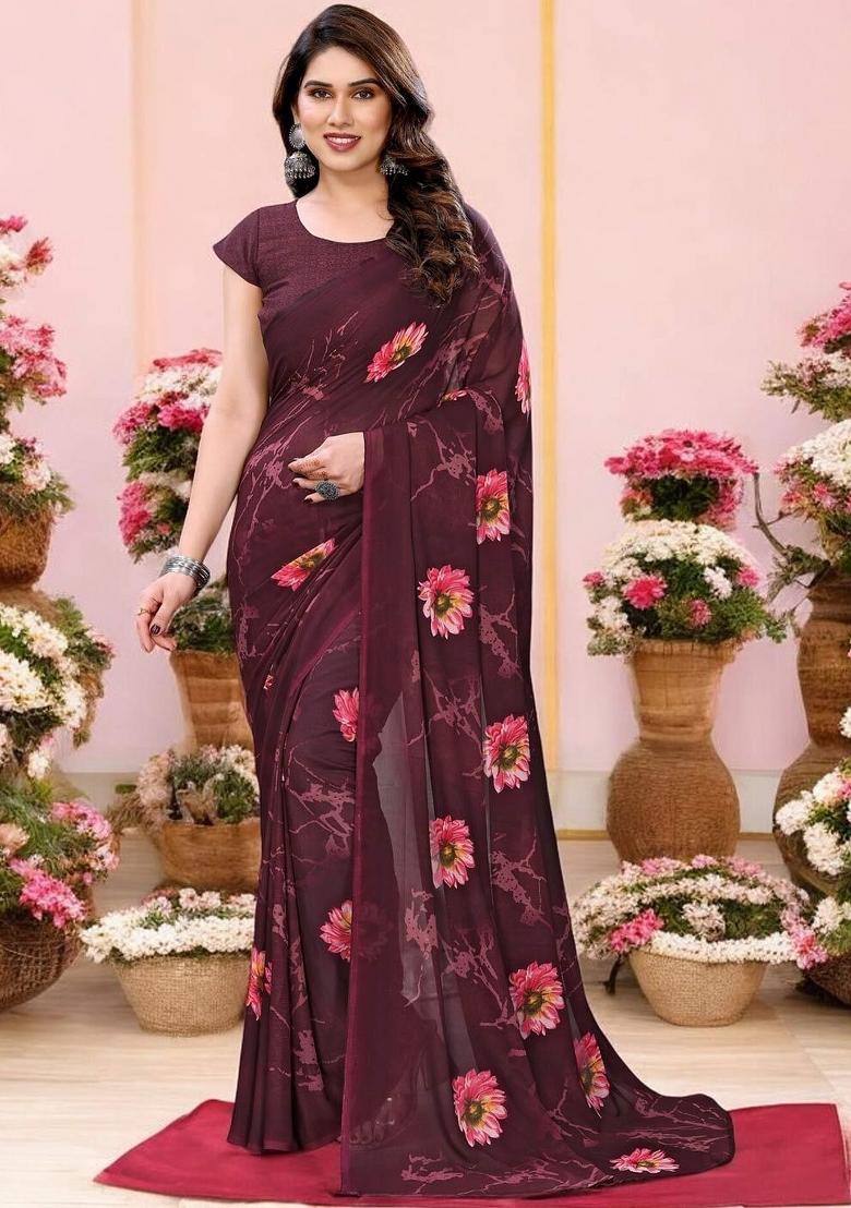 Pink Digital Print Georgette Saree Set