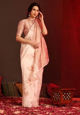 Off White Jacquard Zari Weave Banarasi Silk Saree Set