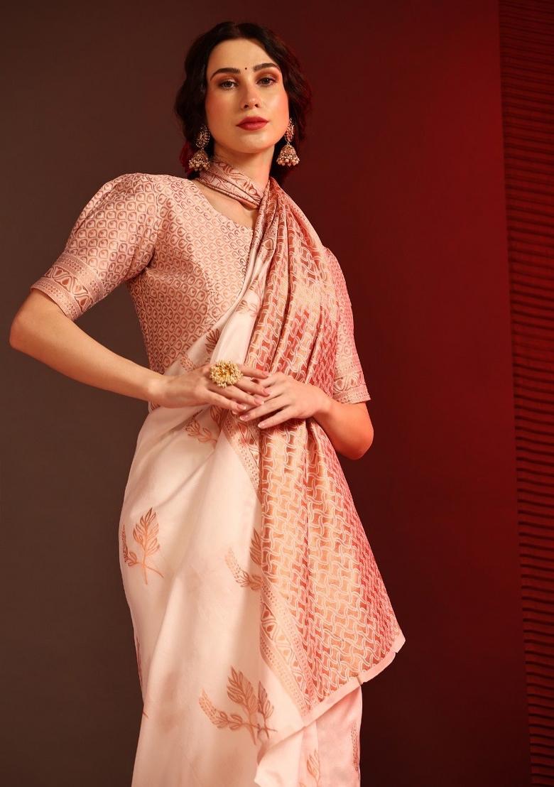 Off White Jacquard Zari Weave Banarasi Silk Saree Set