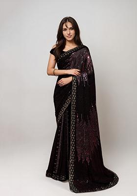 Mauve Embroidered Faux Georgette Saree Set