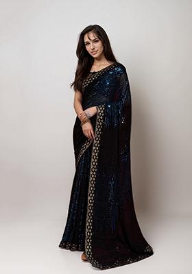 Blue Embroidered Faux Georgette Saree Set
