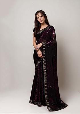 Pink Embroidered Faux Georgette Saree Set