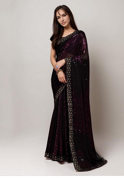 Pink Embroidered Faux Georgette Saree Set