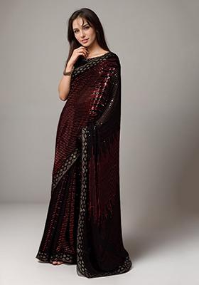 Red Embroidered Faux Georgette Saree Set