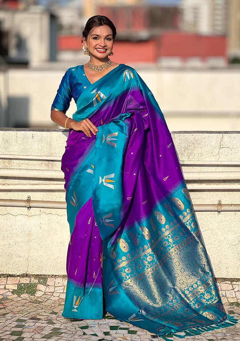Lavender Woven Silk Blend Saree Set - Indya