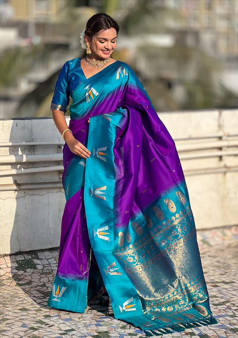 Lavender Woven Silk Blend Saree Set - Indya