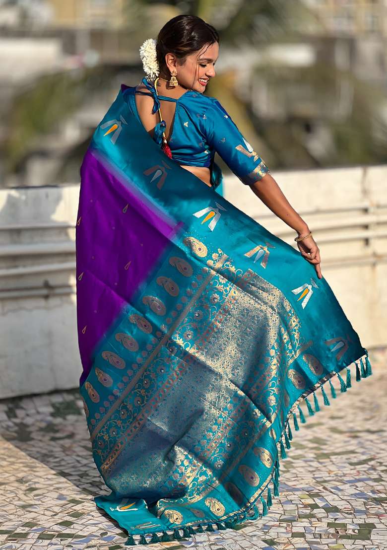 Lavender Woven Silk Blend Saree Set - Indya