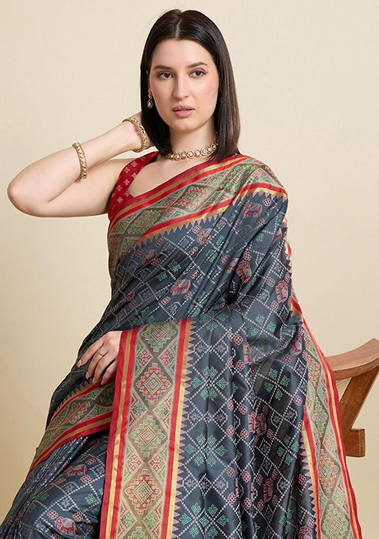 Black Woven Silk Blend Saree Set