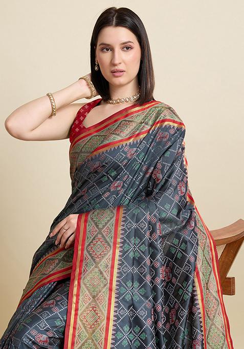 Black Woven Silk Blend Saree Set