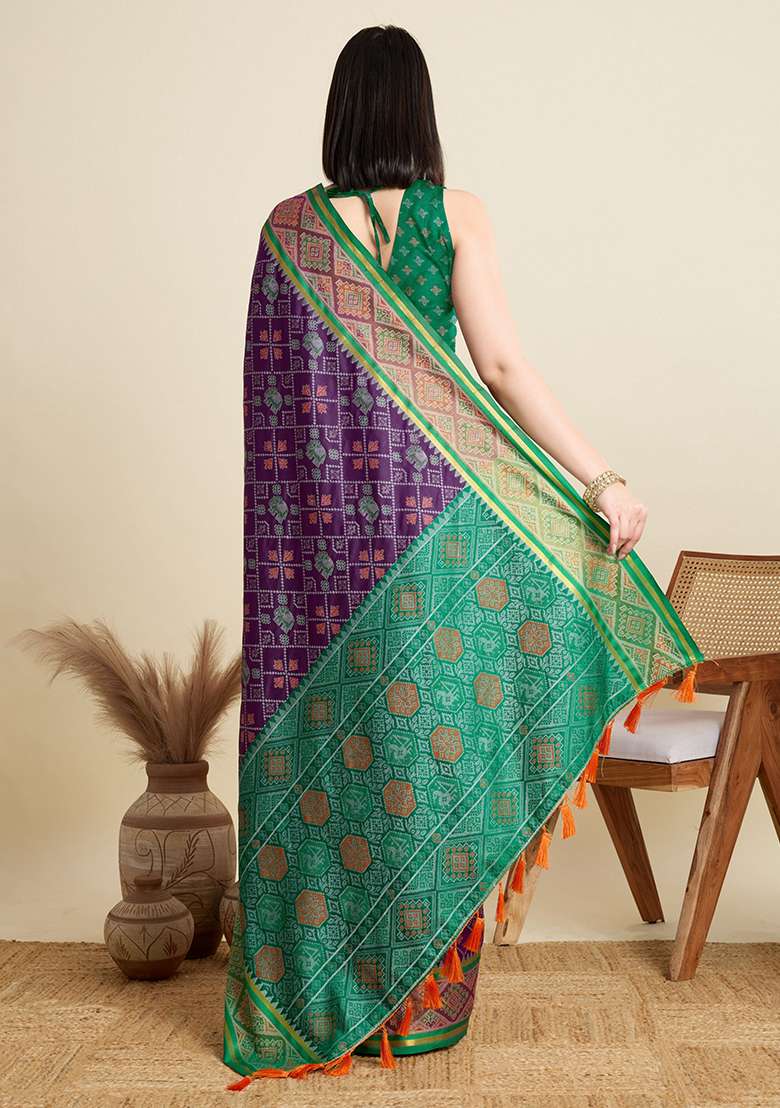 Purple Woven Silk Blend Saree Set for Diwali | Wedding & Festive Wear - Indya