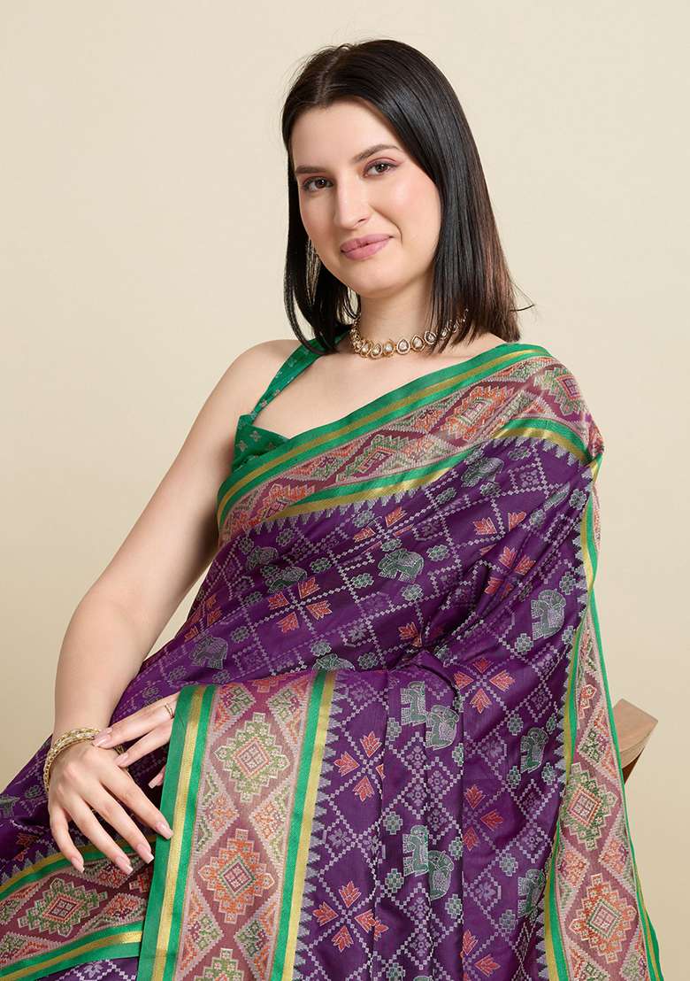 Purple Woven Silk Blend Saree Set for Diwali | Wedding & Festive Wear - Indya