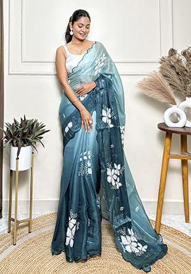Sea Green Embroidered Chiffon Saree Set