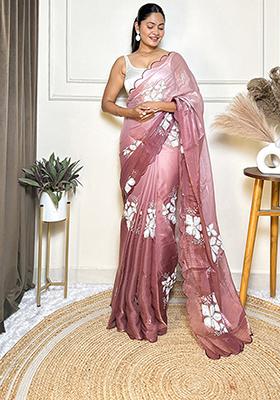Pink Embroidered Chiffon Saree Set